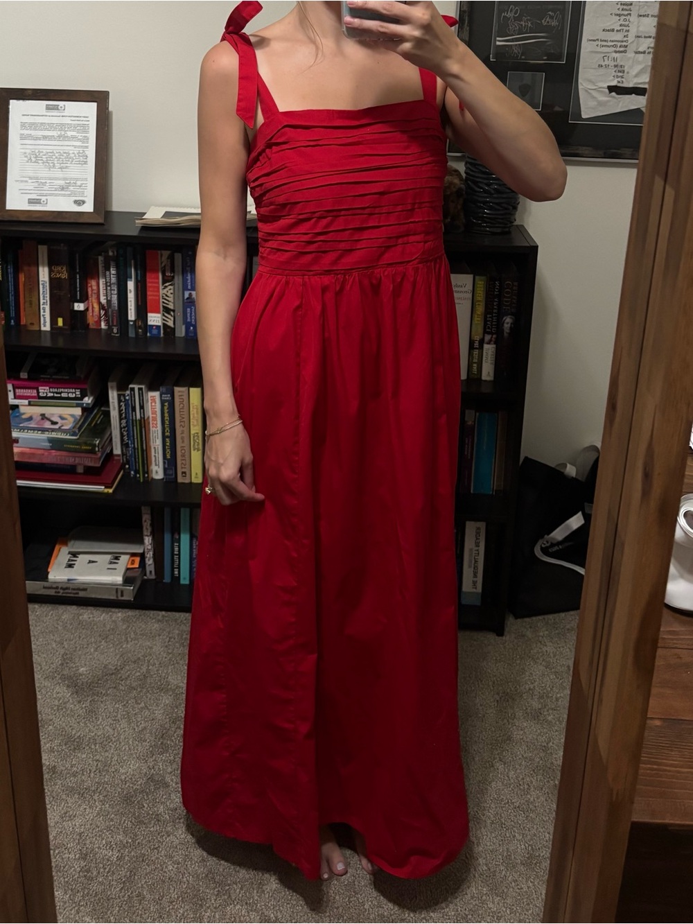 Abercrombie & Fitch Red Tie-Shoulder Maxi Dress